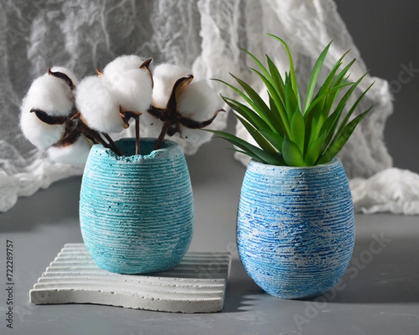 Obraz Ceramic vases on a gray background. Studio photography