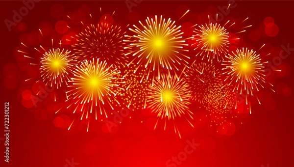 Obraz Gold fireworks celebration on red background for Chinese new year