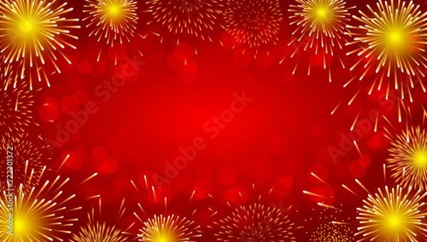 Obraz Vibrant Red Fireworks Illuminating the Night Sky in a Celebratory Burst of golden Explosions, Perfect for New Year, Holiday, and Festival Celebrations