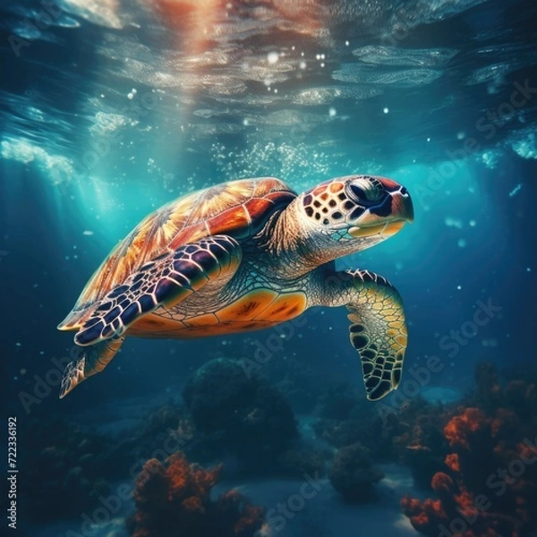 Obraz The Double Exposure Sea Turtle's Endless Odyssey