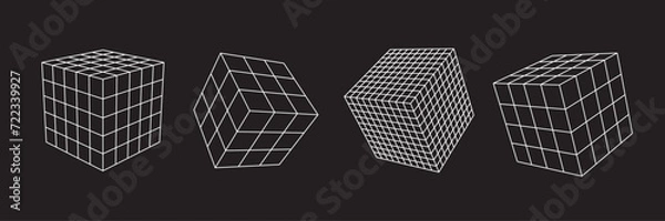 Fototapeta Vector illustration of cube in different position. Futuristic digital technology. Isolated dark background