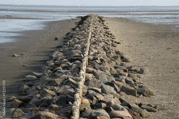 Fototapeta Watt auf Sylt mit Buhnenresten