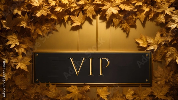 Obraz Elevate your experience with this captivating image featuring a VIP sign displayed as a plaque against the backdrop of vibrant yellow maple leaves. 