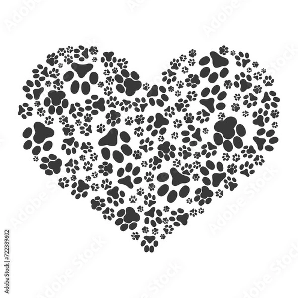 Obraz Black Heart with Cat's steps vector illustration