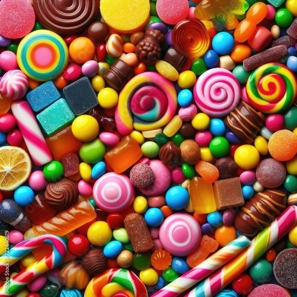 Fototapeta Sweet Waves: Assorted Candies Against a Captivating Background