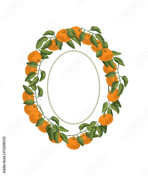 Fototapeta wreath of mandarins and leafs