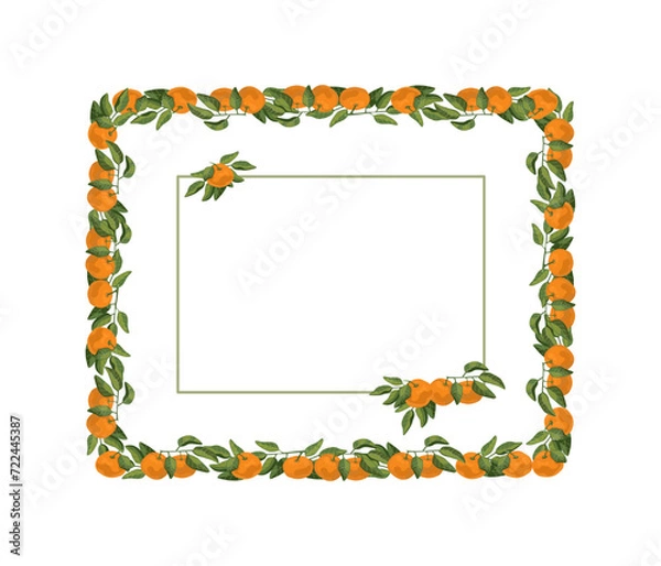 Fototapeta frame with mandarins and leafs
