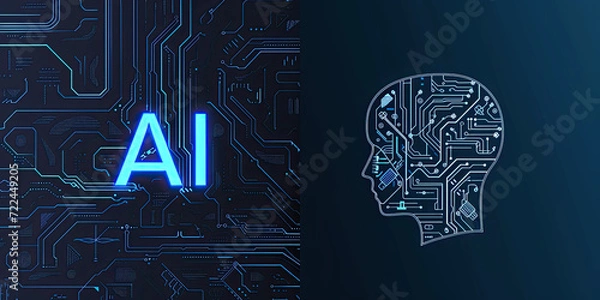 Fototapeta AI processor 3d render, artificial intelligence of digital human