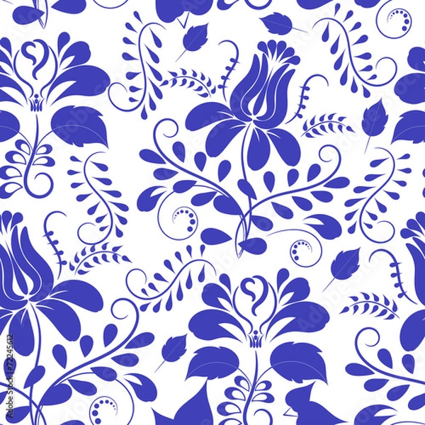 Obraz Blue seamless pattern. Flowers Gzhel. Vector illustration.