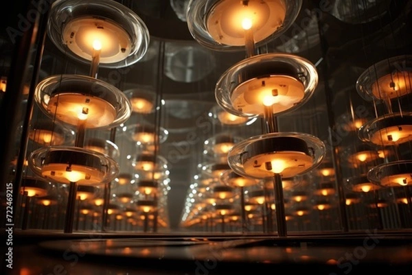 Fototapeta A room with many lights and lamps. Generative AI.