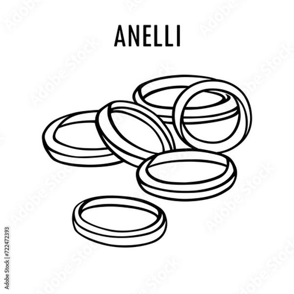 Fototapeta Anelli pasta doodle food illustration. Hand drawn graphic print of short macaroni type of pasta. Vector line art element of Italian cuisine
