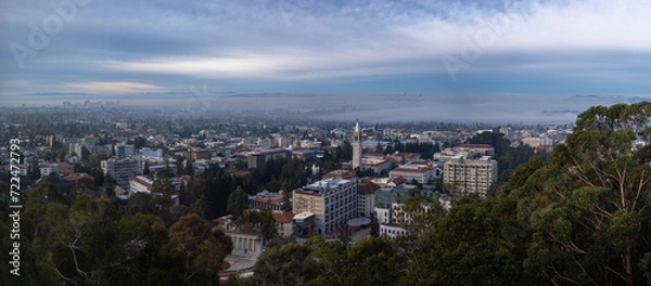 Fototapeta Panoramic view of the Oakland downtown area early in the morning