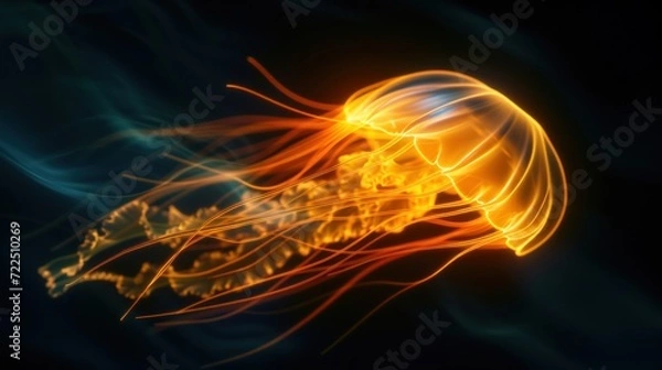 Fototapeta  a close up of a jellyfish in the water with a lot of light coming out of it's tentacles.