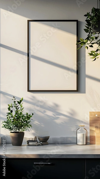 Obraz Modern Kitchen Interior with Blank Poster, Layout	