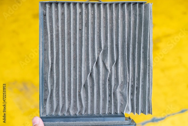 Fototapeta Closed up filthy car's air conditioning filter that needs to be replaced.