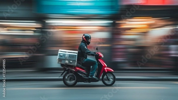 Fototapeta Speeding Delivery Scooter in Urban Setting. Generative ai