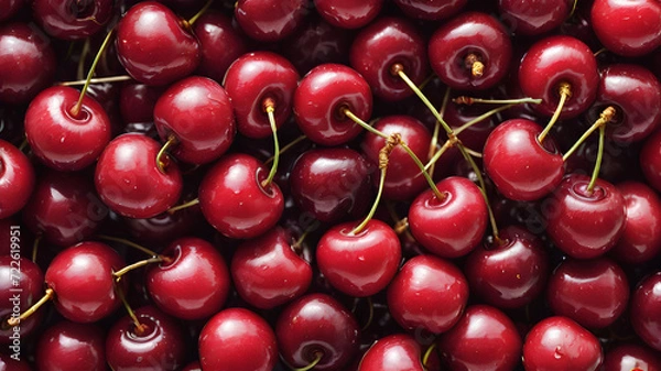 Obraz cherries on the table, red fresh cherries close up 