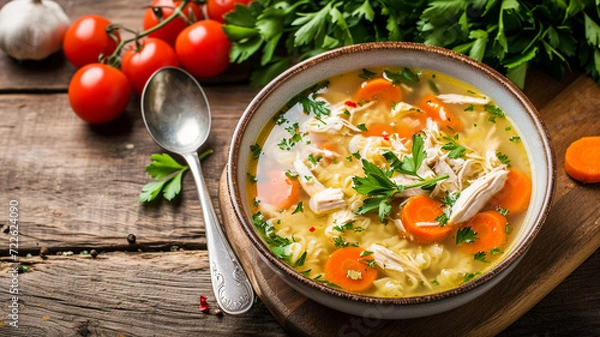 Obraz Homemade chicken soup in a bowl