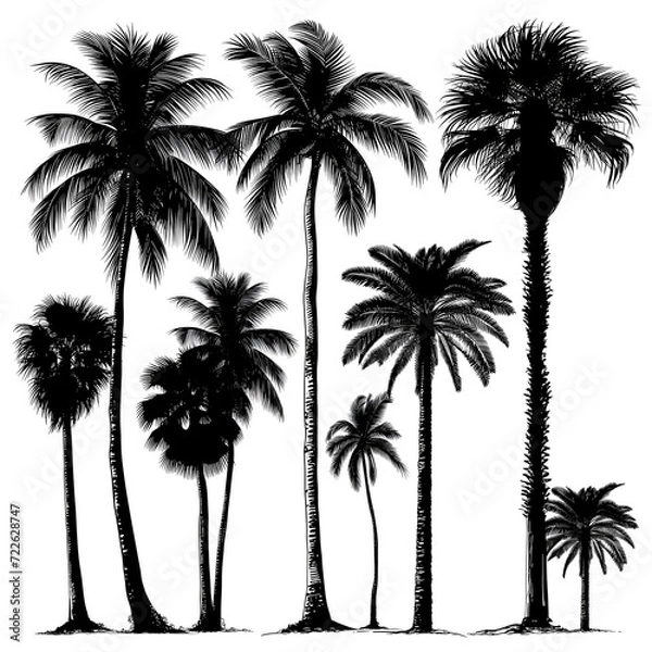 Obraz palm trees silhouettes on white