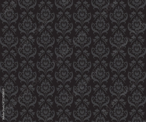 Obraz Seamless Damask Pattern On Black Background