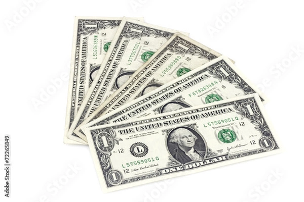 Obraz One dollar American bills isolated on white background