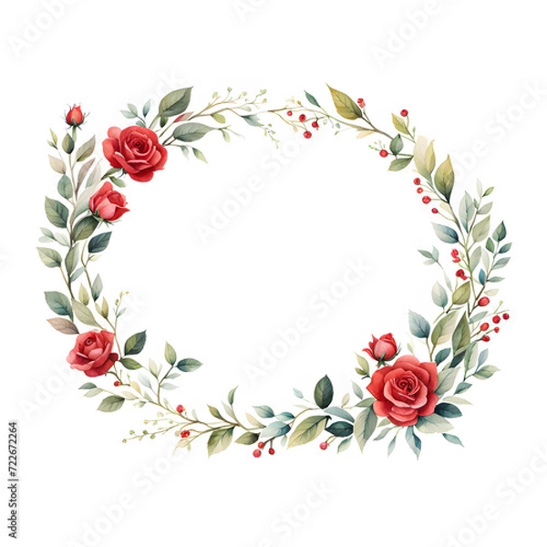 Fototapeta watercolor-illustration-featuring-a-red-rose-floral-frame-colorful-wreath-composed-in-minimalist