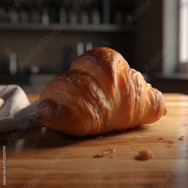 Fototapeta a croissant on a table