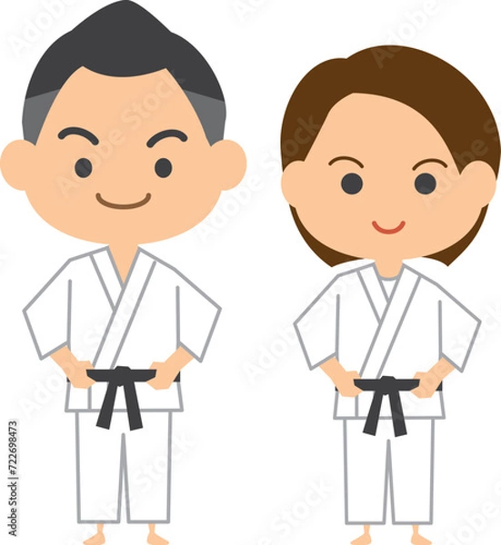 Fototapeta 柔道をする男性と女性のイメージイラスト