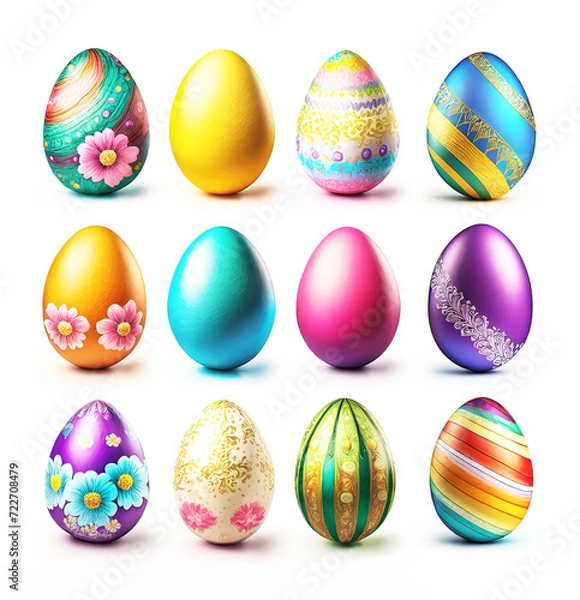Fototapeta Pattern of Multi Colored Gorgeous Easter Eggs on White Background