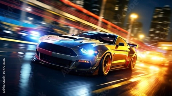 Fototapeta Street racing videogame gameplay with information 