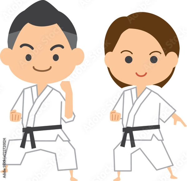 Fototapeta 空手をする男性と女性のイメージイラスト