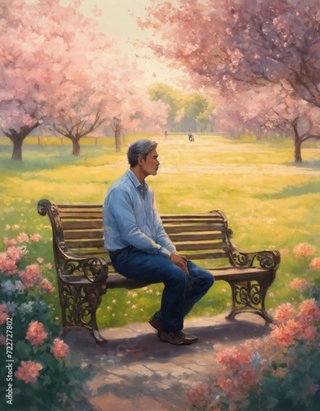 Obraz man sitting on bench in park