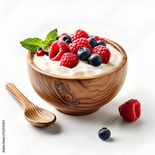 Fototapeta yogurt with berries on white 