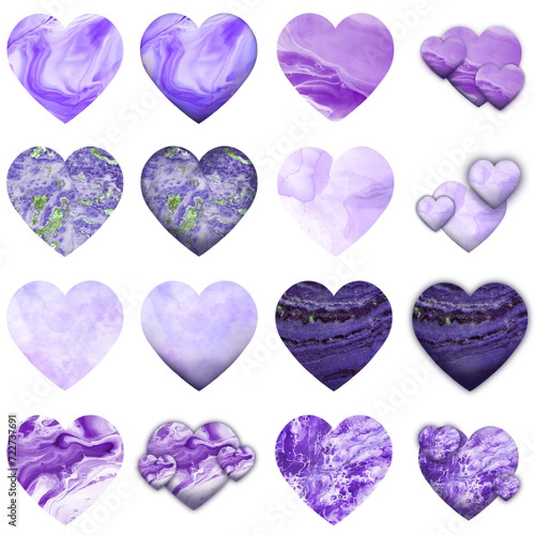 Obraz set of purple marble hearts 