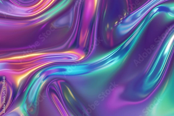 Obraz Minimalist abstract colorful background of a looping animated iridescent reflective material with swirling texture. Background image. Created with Generative AI technology