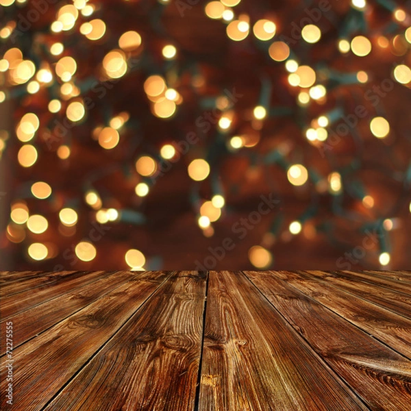 Obraz Christmas  background with empty wooden deck table