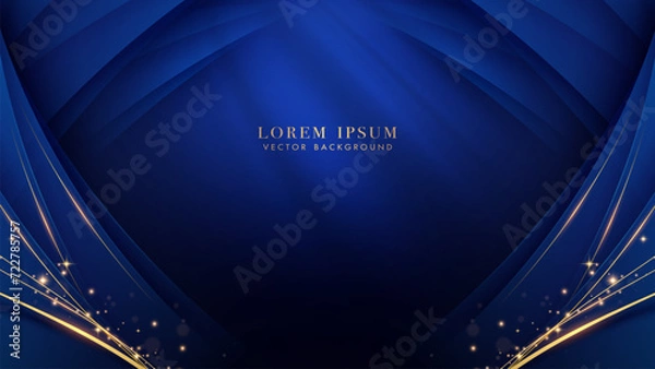 Obraz Luxury golden line with blue curve shape, and glitter light effect decoration on dark blue background