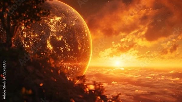 Fototapeta Render a scene where the initial sunbeam bathes the Earth in a pristine glow, creating an atmosphere of pure enchantment.