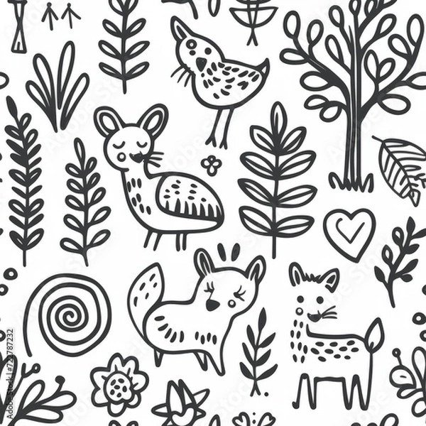 Fototapeta Whimsical Nature and Animals Pattern