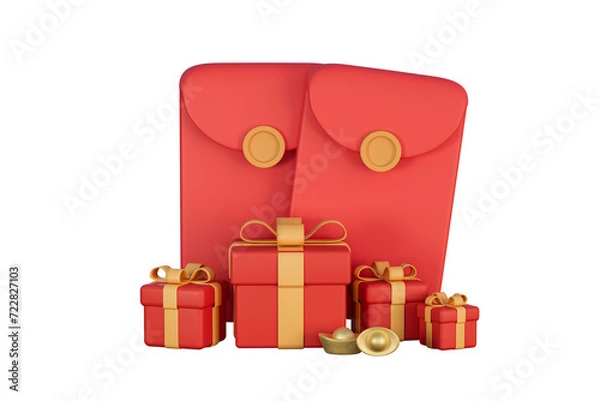 Obraz 3D rendering red envelopes and gifts illustration