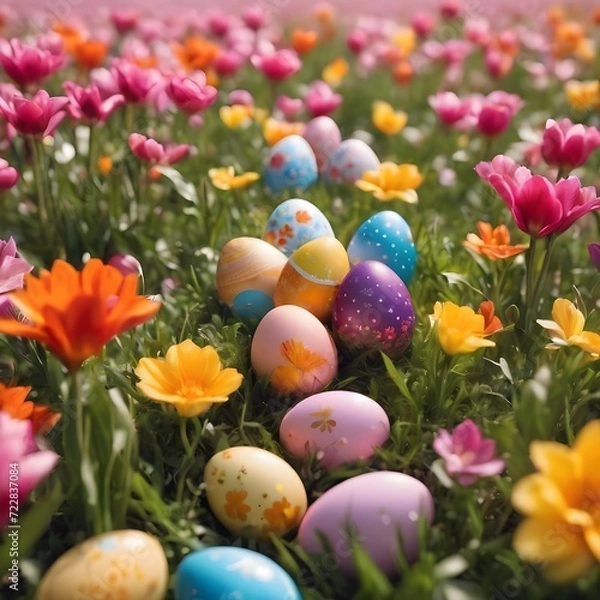 Obraz Easter Eggs in a flower field