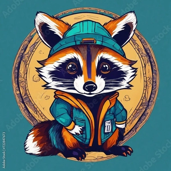 Fototapeta Cute Raccoon Cartoon Vector Icon Illustration. Animal Nature Icon Concept Isolated Premium Vector. Flat Cartoon Style