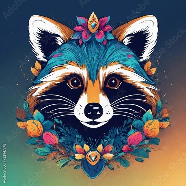Fototapeta Cute Raccoon Cartoon Vector Icon Illustration. Animal Nature Icon Concept Isolated Premium Vector. Flat Cartoon Style
