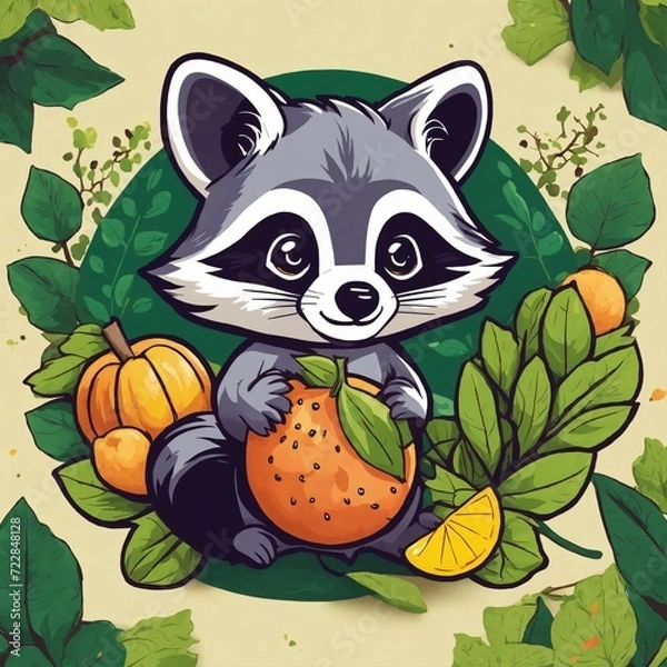 Fototapeta Cute Raccoon Cartoon Vector Icon Illustration. Animal Nature Icon Concept Isolated Premium Vector. Flat Cartoon Style