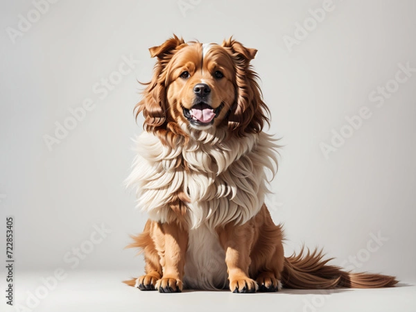 Fototapeta A big haired dog in full body on a white background without anything else