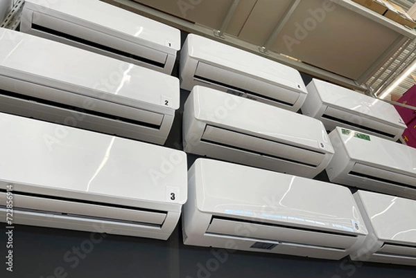 Obraz Sale of air conditioners on a stand in a store