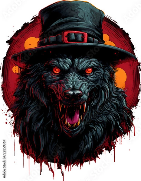 Fototapeta Ferocious wolves wear hats and have burning eyes, transparent backgrounds, for t-shirt designs and so on