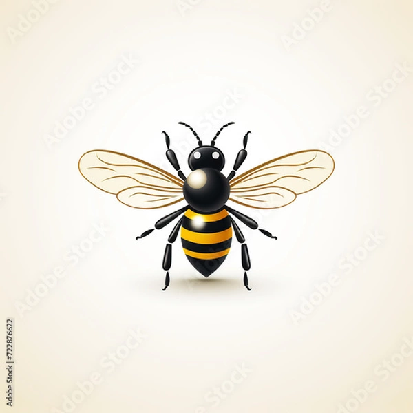 Fototapeta Minimalistic logo emblem symbol with bee on an isolated white background. Label sign for company with beehives and honey production