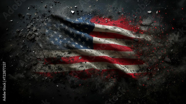 Obraz democracy under siege: torn American flag on the dusty ground because of hate speech and fascism