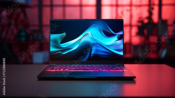 Fototapeta Laptop computer with screen with bright and vibrant colors	
